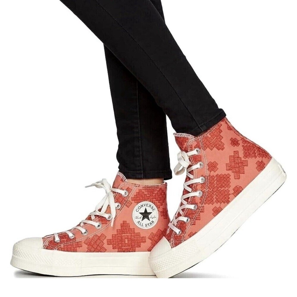 Converse Chuck Taylor Lift High Platform Bright Madder Embroidered Womens 9.5